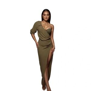 JLUXLABEL One-Shoulder Olive Dress